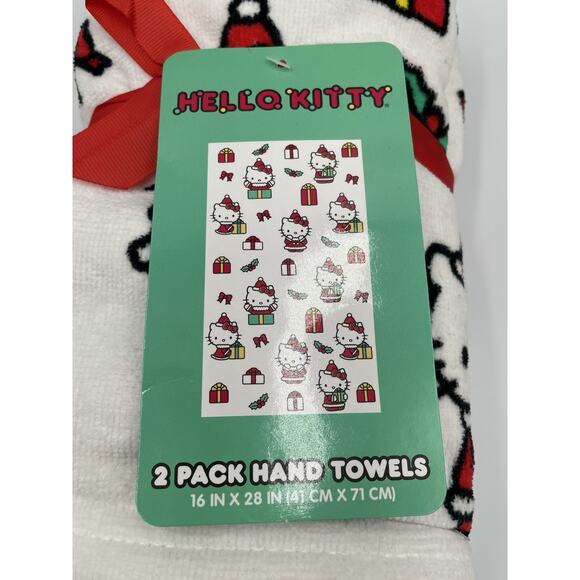Hello Kitty Christmas Holiday Kitchen Hand Towels 2 Pack Set New Santa Hat 16x28 - Picture 7 of 7